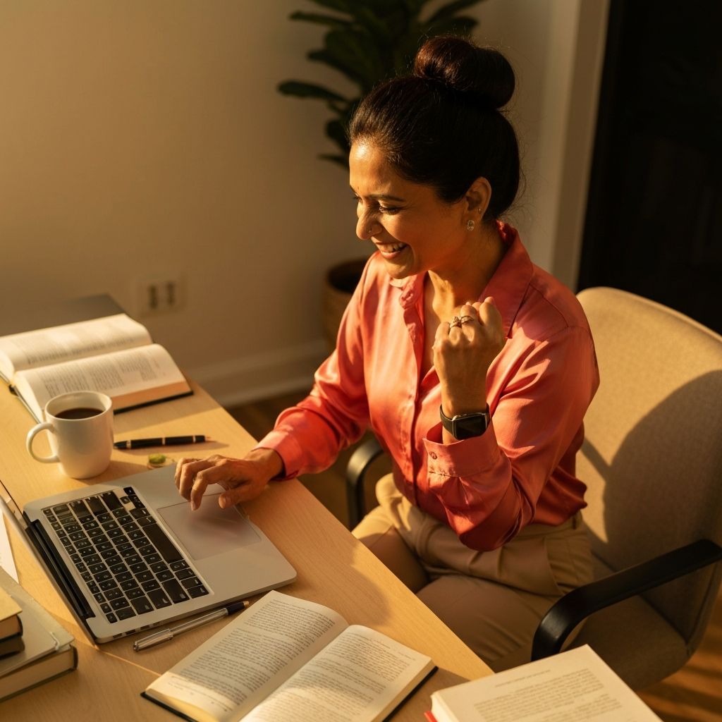 Woman having an aha moment while working